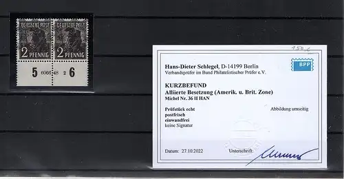 All. Besetzung, Mi, Nr. 36 II   HAN Postfrisch, KB. SchlegelBPP.