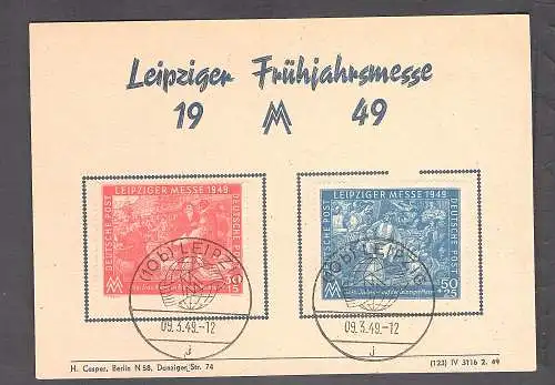 SBZ., Mi.-Nr. 231 b auf  Ereigniskarte Leipzigermesse 1949, Befund. Mayer.