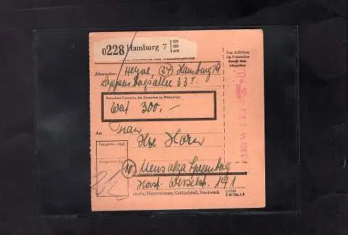 DR., Wert-Paketkarte aus Hamburg 1944
