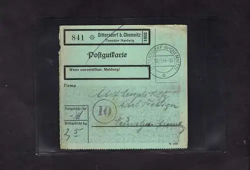 DR., Paketkarte mit Gebühr bezahlt aus  Dittersdorf/Selbstbucher.