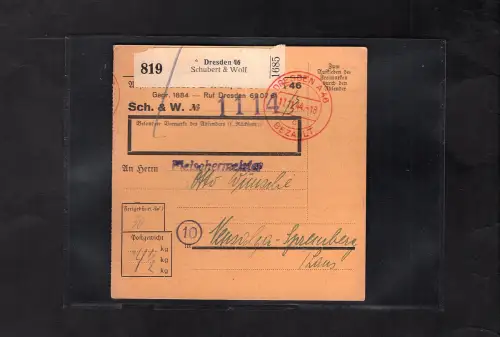 DR., Paketkarte mit Gebühr bezahlt aus  Dresden/Selbstbucher.