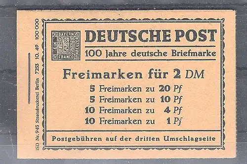 Berlin 1952 Markenheftchen Berliner Bauten, Mi.-Nr. MH 1, post. FA. SchlegelBPP.