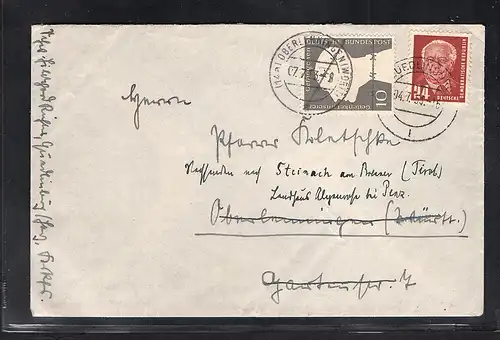 DDR., Fernbrief mit EF. Mi.-Nr. 252 nach Oberlenningen  dort ergänzt mit 165