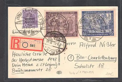 SBZ. All. Ausgaben Mi.-Nr. 198+199 u.a. als R-Fernkarte gelaufen mit Ak-St.