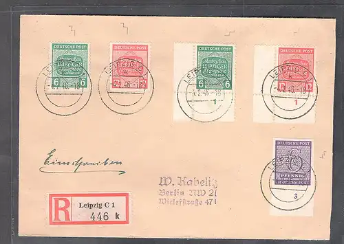 SBZ. West-Sachsen Mi.-Nr. 124-125 X und Y + 117 Xb als R-Brief, gelaufen .