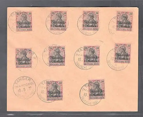 Deutsche Post  in Marocco, 10 x Mi.-Nr. 53 gestempelt auf Brief..