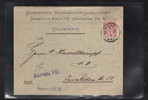 Deutsche Privatpost, Packetfahrt-Berlin EF. Mi.-Nr. 52 als R-Brief gelaufen.