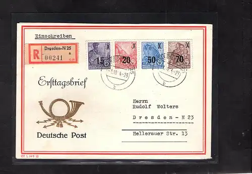 DDR - FDC, Mi.-Nr. 438-439 + 441-442 als R-Ortsbrief gelaufen mit Ak-St.