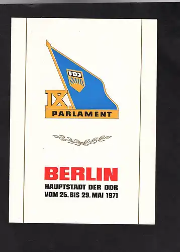 DDR - Gedenkblatt, IX. Parlament der FDJ. B6-1971