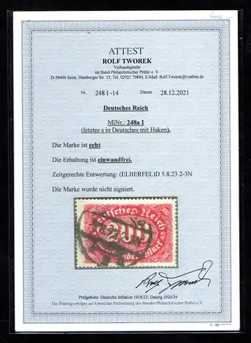 DR., Mi.-Nr. 248 aI  gestempelt, FA. TworekBPP.