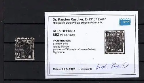 SBZ.,  Mi.-Nr.182 c gestempelt, Befund. DR. Ruscher