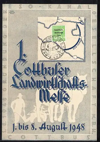 Gedenkblatt,  1. Cottbuser Landwirtschaftsmesse 1-8 August 1948