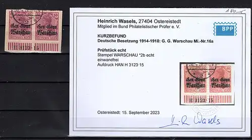 Dt. Besetzung 1914-1918: G.G. Warschau Mi.-Nr. 16 a mit HAN H3123.15 gest. 