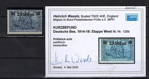 Dt. Besetzung 1914-1918: Etappe West Mi.-Nr. 12 Bb postfrisch KB. WasselBPP.