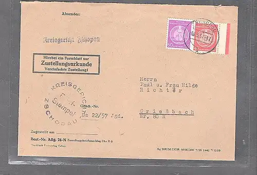DDR: Dienstbrief mit  Zustellungsurkunde  MiF. Mi.-Nr. 14 SR. + 39