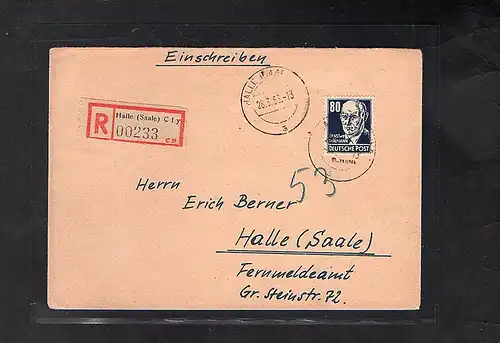  DDR. 1953, Freimarke Mi.-Nr. 339 xb XI, auf Ortsbrief, FA. TichatzkyBPP.