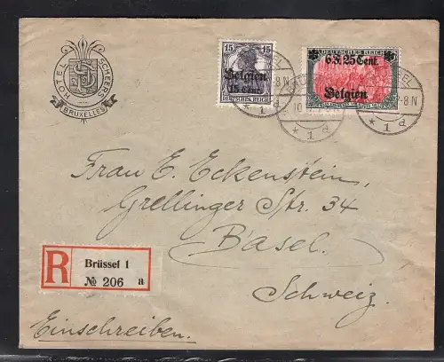 Dt. Besetzung 1. WK. Belgien Mi.-Nr. 25  aur R-Ausland-Brief mit Ak-St.