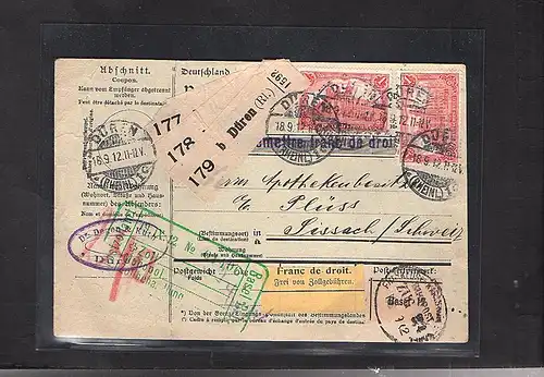 DR., Ausland-Paketkarte/3Pakete  mit Mi.-Nr. 2 x 94 AI + 86 I + 89 I