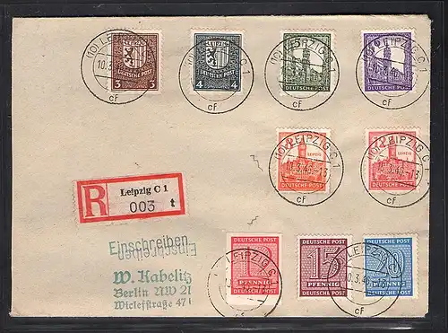 SBZ. West-Sachsen Mi.-Nr. 150-155 Y u.a. als R-Fern-Brief, gelaufen mit AK-St.