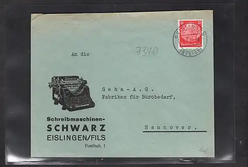 DR. Reklamebrief Schreibmaschinen Schwarz, Eislingen/Fils.
