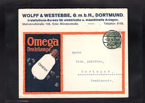 DR. Reklamebrief  Omega Drahtlampe Wolff & Westebbe, Dortmund.