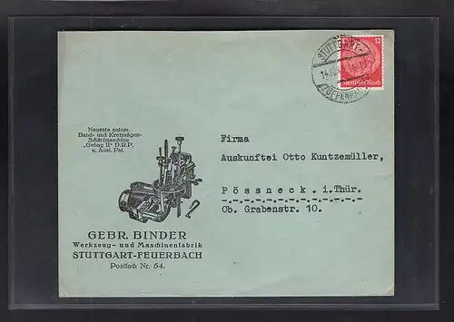 DR. Reklamebrief  Werkzeug- und Maschinenfabrik Geb.Binder, Stuttgart-Feuerbach.