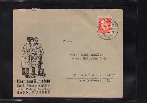 DR. Reklamebrief  Urania-Pflanzenleimfabrik Hermann Rumsfeld, Hann. Münden.