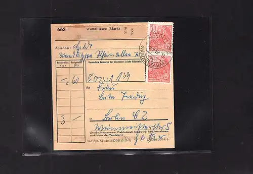 DDR. Me.F. Mi.-Nr. 416 auf Paketkarte.