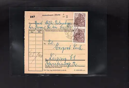 DDR. Me.F. Mi.-Nr. 585 auf Paketkarte.