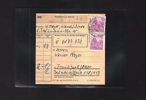 DDR. Me.F. Mi.-Nr. 583 auf Paketkarte.