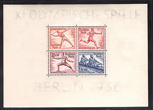 DR, XI. Olympische Spiele Berlin 1936, Mi.-Nr. Block 6 z, postfrisch.