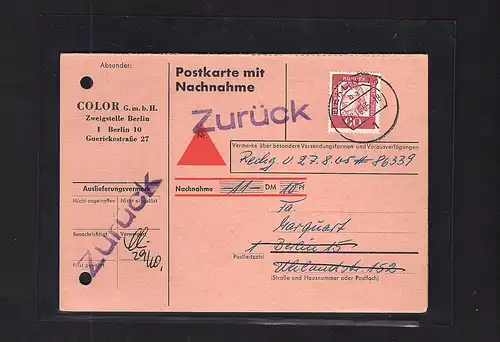 Berlin, EF. Mi.-Nr. 209 auf  Nachnahme-Postkarte.