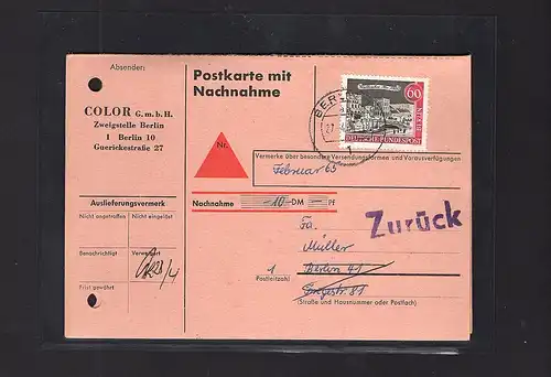Berlin, EF. Mi.-Nr. 225 auf  Nachnahme-Postkarte.