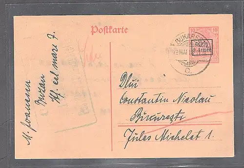 Dt. Besetzung 1.Weltkrieg Rumänien 9.Armee GA Mi.-Nr. P1 gelaufen