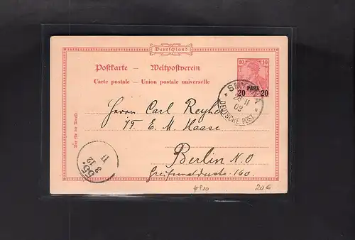 Deutsche Post in der Türkei,  Ganzsache Mi.-Nr. P 10 gelaufen von Smyrna,