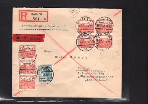 DR.,R-Eilbote-Rohrpost-Ortsbrief mit Mi.-Nr. 474 + 476