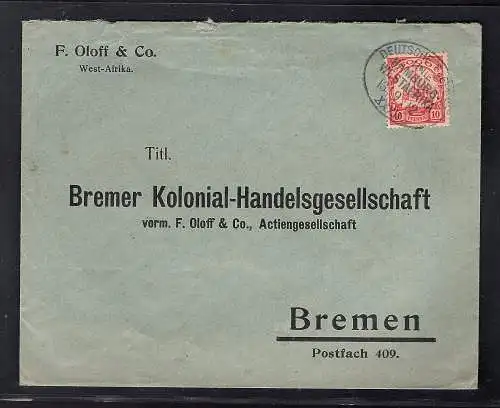 Deutsche Kolonie Togo Fernbrief  mit EF.  Mi.-Nr. 9 mit Deutsche Seepost XXXII