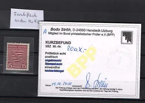 SBZ- Provinz Sachsen Mi.-Nr. 80 Xa postfrisch KB. StröhBPP.
