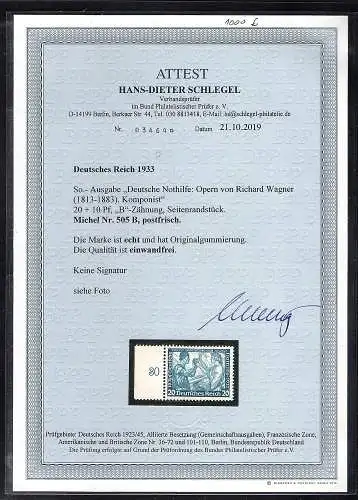 DR., Mi.-Nr 505 B postfrisch, Seitenrandstück, FA. SchlegelBPP.
