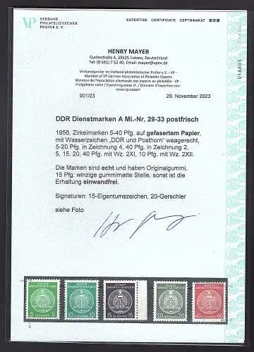DDR. Dienstmarken A Mi.-Nr. 29-33 postfrisch, FA. Mayer