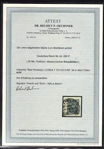 DR. Mi.-Nr. 209 Y gestempelt auf Briefstück, FA. OechsnerBPP.