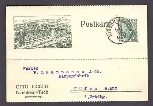 DR. Reklame-Karte, Papierfabrik, Otto Ficker, Kirchheim-Teck.
