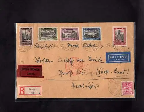 Danzig, R-Eilbote-LuftpostSatz-Ausland-Brief, mit Mi.-Nr: 231-235 + 203