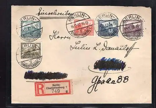 DR.,R-Auslandbrief  mit Mi.-Nr. 474-478 