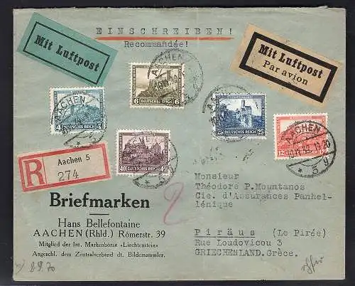 DR.,R-Luftpost-Auslandbrief  mit Mi.-Nr. 474-478 