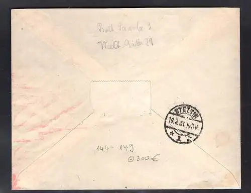 Saargebiet R-Brief mit Mi.-Nr. 144-149 mit AK-st.