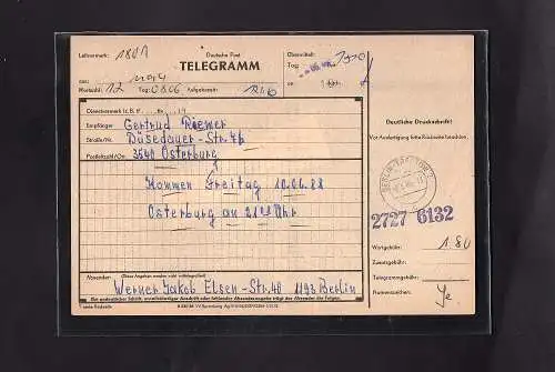 DDR., Telegramm mit Me.F. Mi.-Nr. 3365