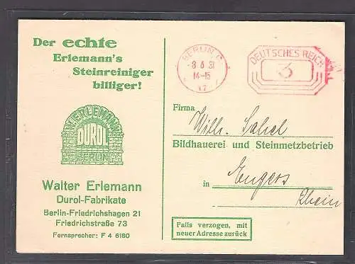 DR. Reklamekarte  Steinreiniger Walter Erlemann Berlin mit AFS.