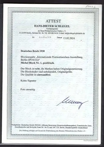 DR., IPOSTA Mi.-Nr. Block 1 postfrisch, FA. SchlegelBPP.