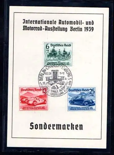 DR. Inter. Automobil und Motorradausstellung Berlin 1939mit Mi.-Nr.686-688, FDC